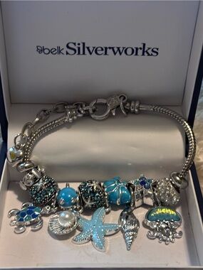 Silver Beach 🏝️ Bracelet with Turquoise Charms - Women's Jewelry